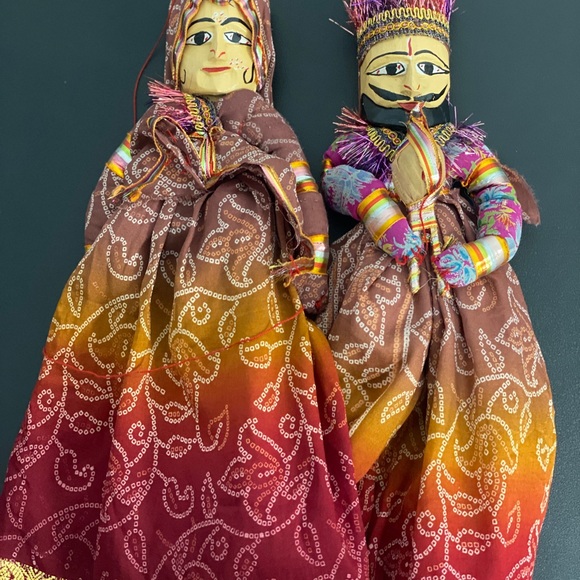 Vintage Handmade Indian Kathputli Puppet Doll Pair - Picture 6 of 7